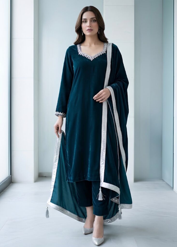 Indigo linen kurta front