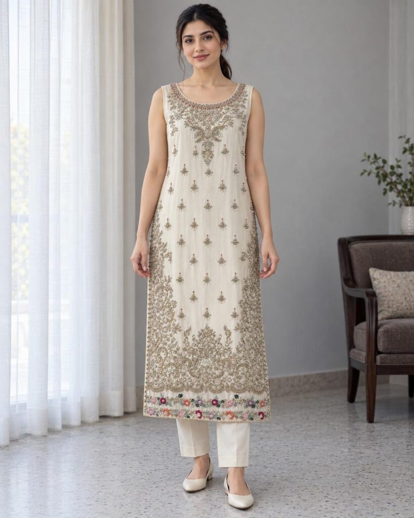 Indigo linen kurta front